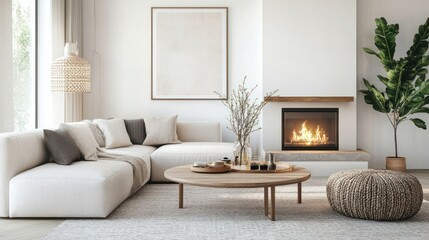 Cozy Modern Living Room Interior Design with Fireplace