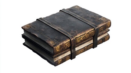 A set of three vintage leather-bound books tied together. Each book exudes a sense of history and charm. Perfect for antique lovers and decoration. Generative AI