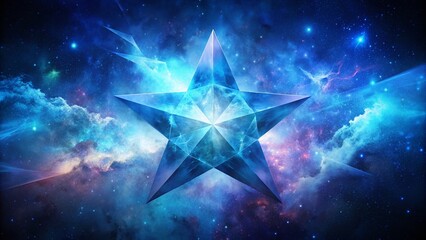 Abstract Blue Star Low Poly Double Exposure Stock Photo