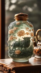 Jade buffalo artwork with floral theme high resolution hd picture