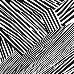 A striking abstract design featuring bold black and white stripes in dynamic angles, creating a sense of movement and depth. Ideal for modern art, backgrounds, and graphic design.