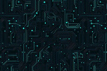 Abstract close-up of a glowing blue digital circuit board, showcasing intricate connections and technological design on a black background.
