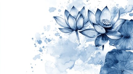 ink and water sketch of lotus flowers background banner