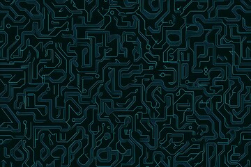 Fototapeta premium Abstract close-up of a glowing blue digital circuit board, showcasing intricate connections and technological design on a black background. 