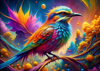 Fototapeta premium Abstract Colorful Bird - Surreal Avian Art, Vibrant Feathered Fantasy