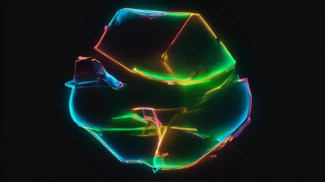 A neon sign of a recycling symbol with a green arrow pointing to the right. The sign is colorful and eye-catching