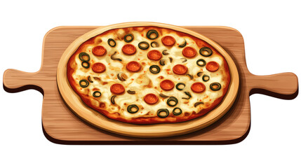 pizza on wooden board isolated on white transparent background