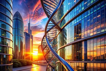 Naklejka premium Abstract DNA Helix Architecture Building Facade Modern Design