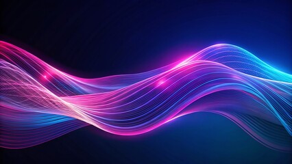 Naklejka premium Abstract Futuristic Pink Wave Lines on Dark Blue: Glowing Grid Sci-Fi Background