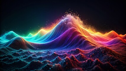 Fototapeta premium Abstract Glowing Color Wave Banner: Dark Black Grainy Gradient Background with High Depth of Field