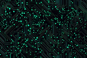 Abstract close-up of a glowing blue digital circuit board, showcasing intricate connections and technological design on a black background.
