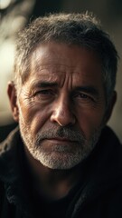Fototapeta premium a portrait of a man in his 60s, with a serious expression and a realistic appearance
