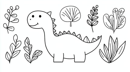 Cute cartoon dinosaur with plants.