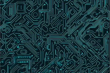 Abstract close-up of a glowing blue digital circuit board, showcasing intricate connections and technological design on a black background.
