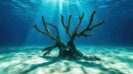 Fototapeta premium Vibrant Coral Forest Thriving on the Ocean Floor Under Sunlight Rays