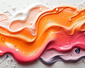 Abstract paint swirls in orange, pink, and white.