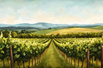 Serene Vineyard Landscape Rolling Hills Lush Grapevines Sunny Day