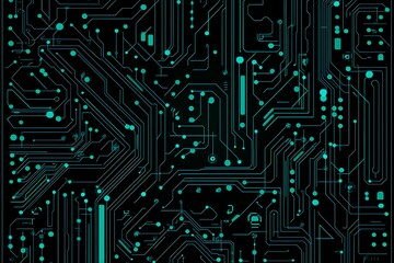 Abstract close-up of a glowing blue digital circuit board, showcasing intricate connections and technological design on a black background.
