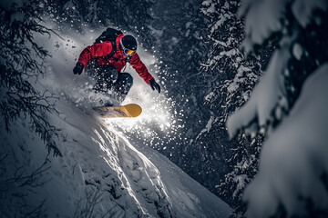 Naklejka premium Dynamic Snowboarder in Action