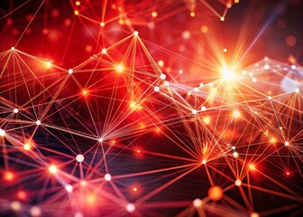 Fototapeta premium Abstract Red Big Data Network Connection: 3D Rendered Triangles & Dots with Bokeh