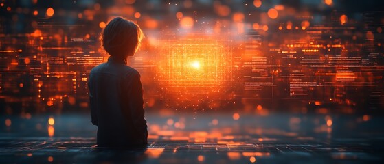 Child gazing at futuristic glowing orb.