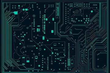 Abstract close-up of a glowing blue digital circuit board, showcasing intricate connections and technological design on a black background.
