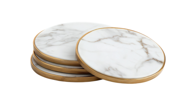 Stylish White Marble Coasters with Elegant Gold Trim Perfect for Home Decor and Entertaining Guests.