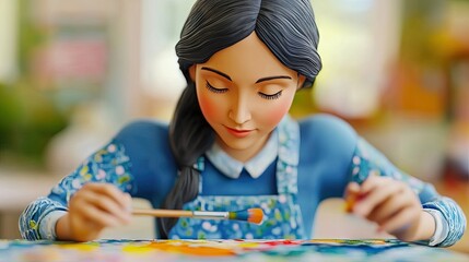 A young girl focused on painting, showcasing creativity and artistic expression.