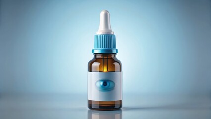 A small brown glass bottle with a blue dropper cap, featuring a blank label, set against a soft blue background.