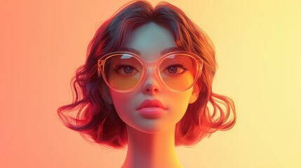 Stylish Woman with Amber Sunglasses Red Hair and Warm Lighting Digital Art Portrait