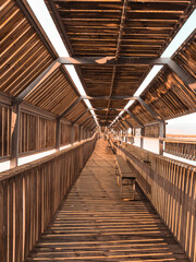 The old wooden bridge over the water looks fabulous from the inside