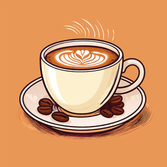 Obraz premium Coffee tree or leaf foam with beans cartoon icon illustration