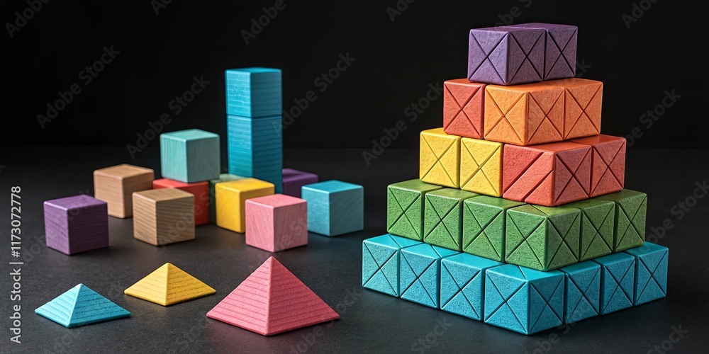 Poster A stack of colorful blocks with a pyramid on top