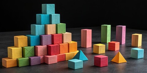 Fototapeta premium A pile of colorful wooden blocks arranged in a pyramid shape