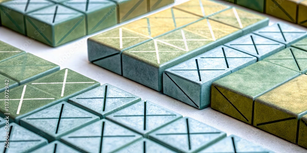 Poster a row of green and blue blocks with white lines