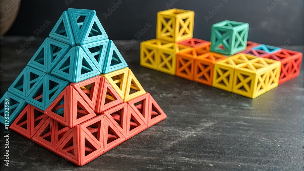 Poster A stack of colorful blocks with a pyramid on top