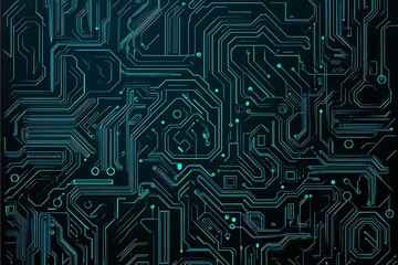 Abstract close-up of a glowing blue digital circuit board, showcasing intricate connections and technological design on a black background.
