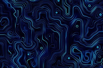Fototapeta premium Abstract close-up of a glowing blue digital circuit board, showcasing intricate connections and technological design on a black background. 