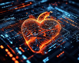 Digital heart model on circuit board.