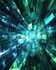 Fototapeta premium Dynamic digital abstract ray formation virtual space graphic art futuristic environment perspective view modern technology