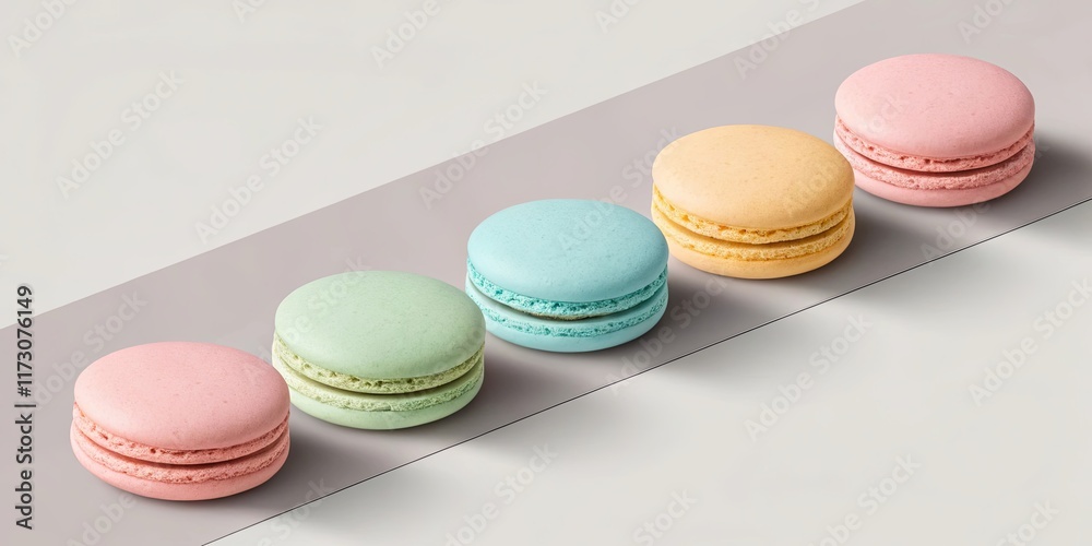 Poster A row of five different colored macarons