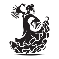 Flamenco Silhouette Vector Illustration, Solid White Background.