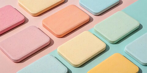 A row of colorful squares with a light blue background