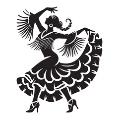Flamenco Silhouette Vector Illustration, Solid White Background.