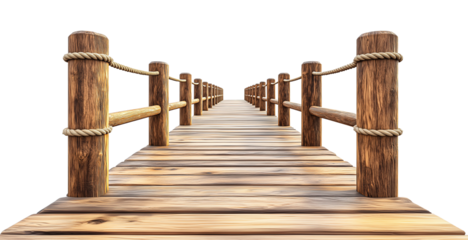 wooden pier, weathered old pine wood boardwalk dock, rope on posts, cutout png