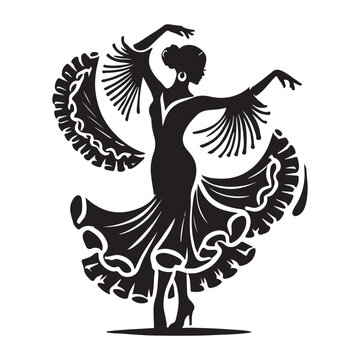Flamenco Silhouette Vector Illustration, Solid White Background.