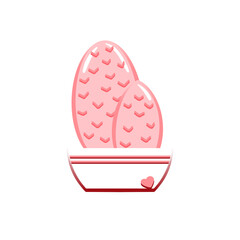 Pink cactus in a pot, illustration for Valentine's Day 