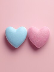 Fototapeta premium Valentine's Day Pastel Pink and Blue Hearts on Pink Background Valentine s Love Romance Concept