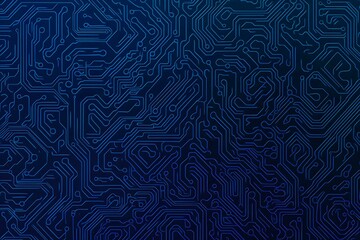 Fototapeta premium Abstract close-up of a glowing blue digital circuit board, showcasing intricate connections and technological design on a black background. 