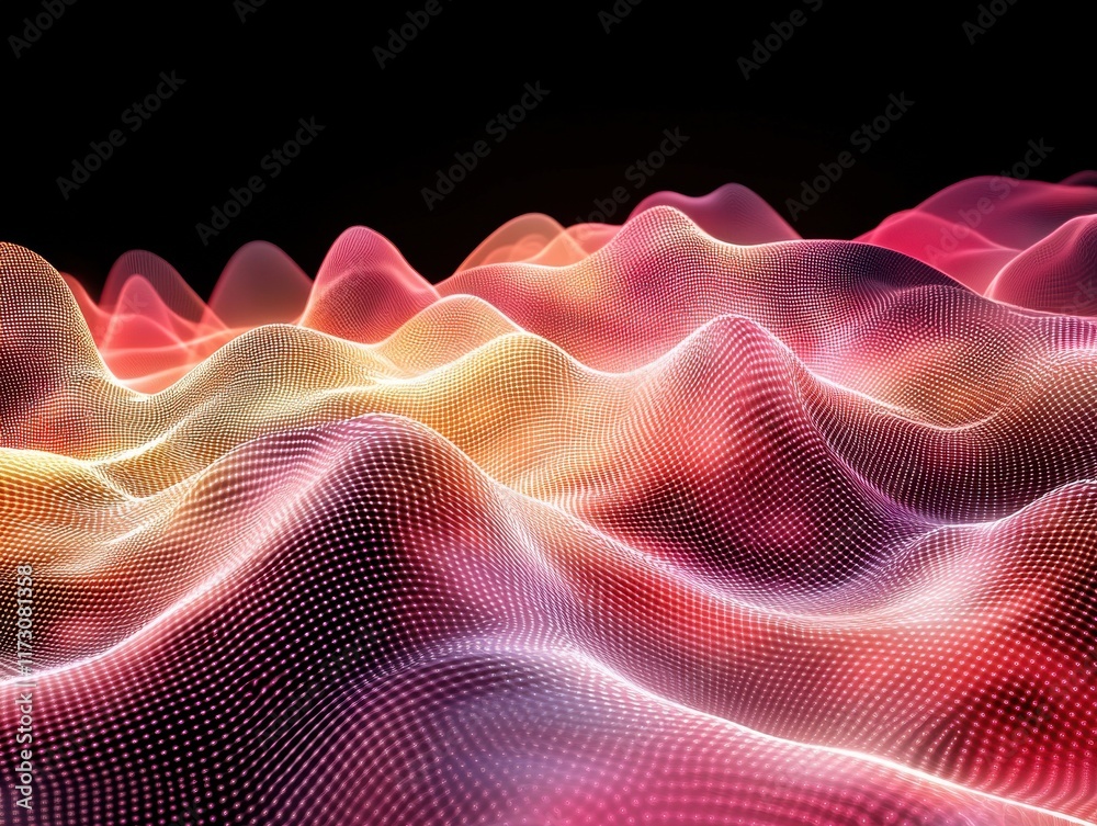 Poster dynamic digital abstract data visualization glowing waves virtual environment 3d rendered graphic fu